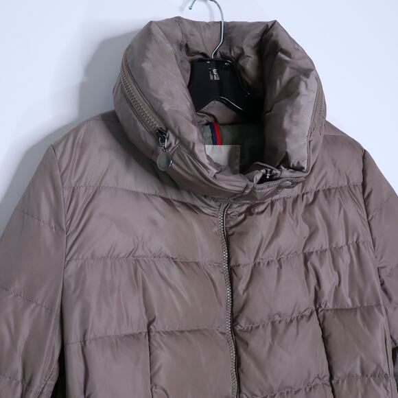 MONCLER Flamme Giubbotto Long Down Jacket Taupe Parka Stowable Hood Women's 3/L - Picture 5 of 16